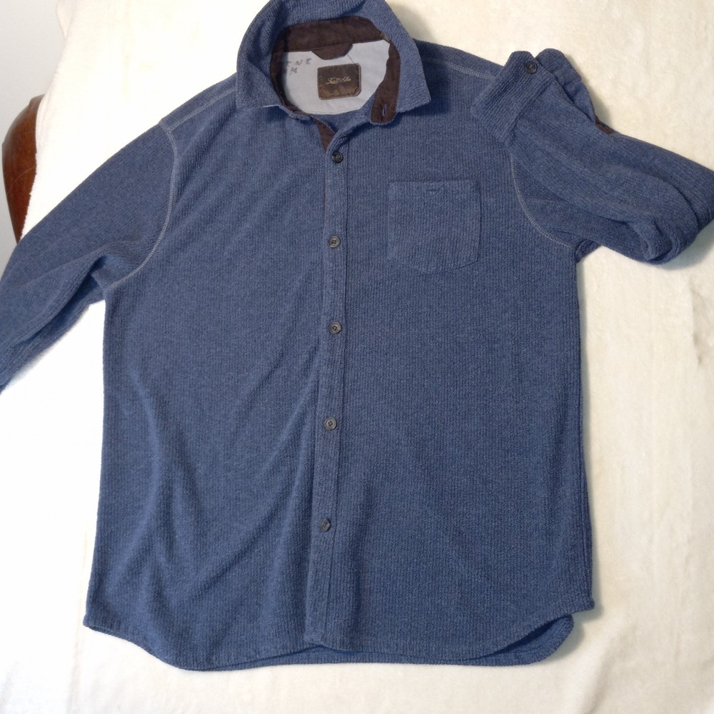Tasso Elba Mens L blue Knit Button High Neck Sweater GOOD work (SEE PICS NAME)